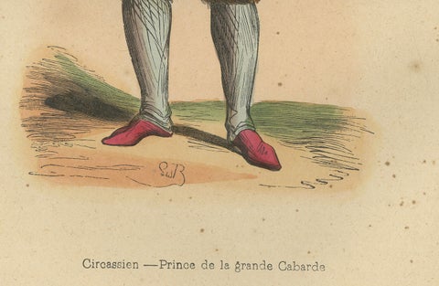 Circassian and Imeretian Princes in Traditional Attire, 1844 Lithographs, close-up 1