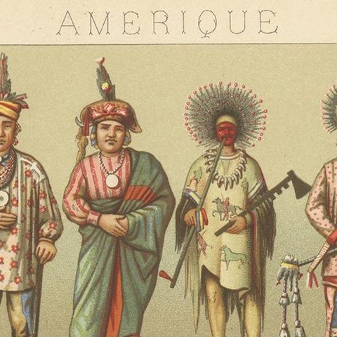 Pl. 103 Antique Print of 'Native' American Costumes Racinet, 'circa 1880', close-up 1