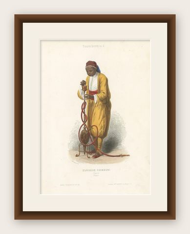 Antique Costume Print of an Eunuch from Cairo, 1850, shown framed