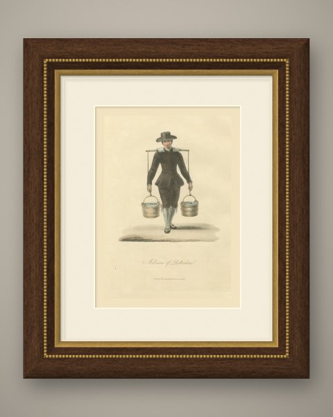 Milkman of Rotterdam with his Yoke, Antique Ackermann Print, 1817, shown framed