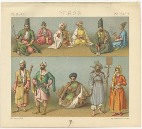 Persian Costume Lithographs, Musicians & Figures, Paris c.1888 Set of 3, view 4