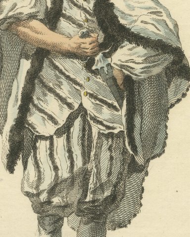Selim in the Tragedy of Barbarossa, Georgian Stage Costume, Jefferys Print, 1757, close-up 2