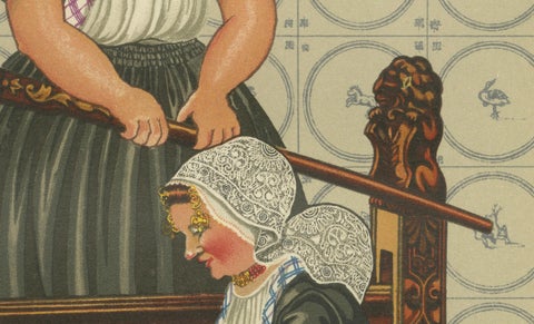 Walcheren Town Dress: Middelburg-Ambacht Women at a Cheese Press, 1932, close-up 2