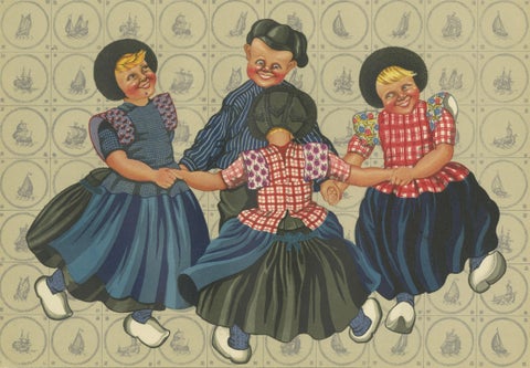 Joyful Children's Round Dance in Spakenburg Costume, Dutch Folk Art Print, 1932, close-up 6