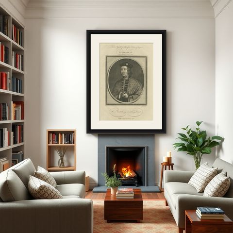 Elegant 1786 Engraved Portrait of King Edward IV - Royal Majesty, shown framed in a room