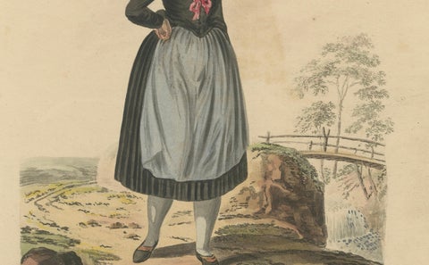 Upper Austria Folk Costume Pair, Antique Hand-Colored Lithographs, Vienna 1825, close-up 3