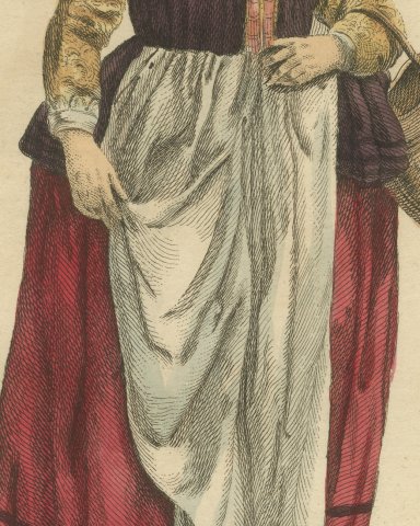 Merchant's Wife in Holland in 1640 with a Basket, Jefferys Costume Plate, 1757, close-up 2