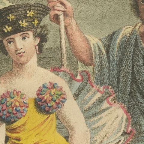 Otaheite Tahiti Couple in Native Dress, Hand-Colored Ethnographic Print, 1807, close-up 5