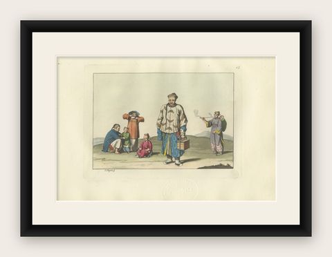 Chinese City Dwellers and Farmers, Ferrario Costume Print, c.1815, shown framed
