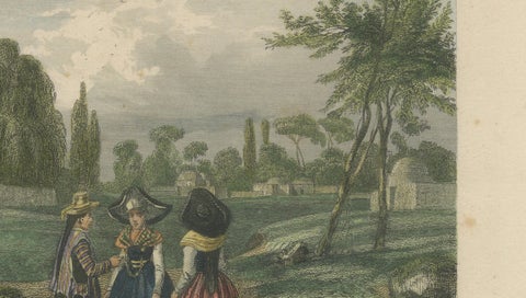 Quechua Indigenous Costumes, South America, Hand-Colored Print, 1843, close-up 5