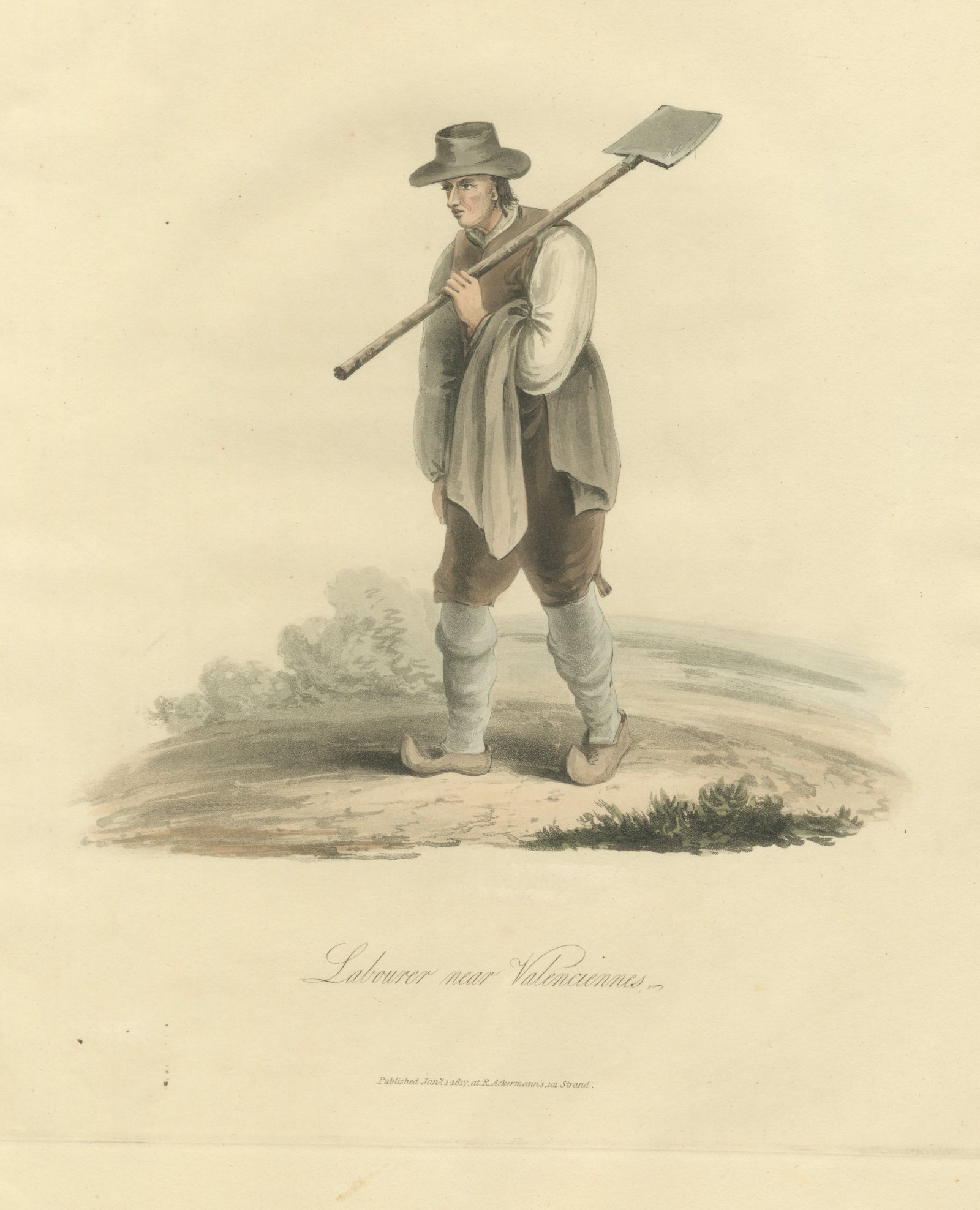 Laborer near Valenciennes, Working Dress, Antique Ackermann Print, 1817