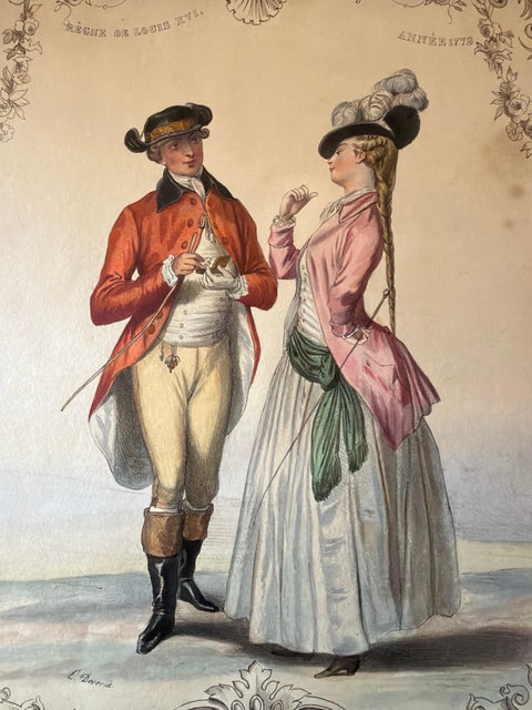 Louis XVI French Rococo Court Costume Lithograph, 1775, Published 1847, view 4