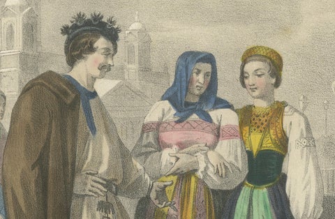 Russian and Finnish Costumes, Peasants and Nobility of St. Petersburg, c.1845, close-up 2