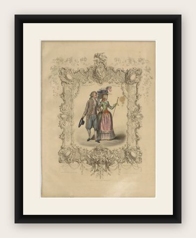 Louis XVI French Rococo Court Costume Lithograph, 1778, Published 1847, shown framed
