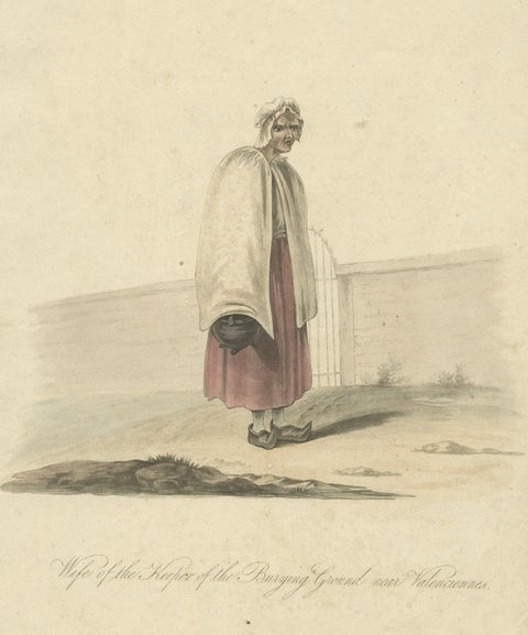 Antique Print of the Wife of the Keeper in Valenciennes, Northern France, 1817, close-up 1