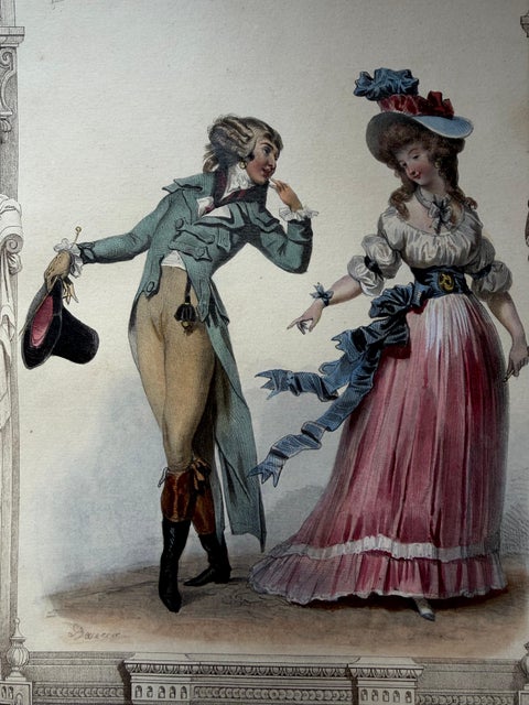 French Louis XVI Promenade Costume Lithograph, 1792, Published 1847, view 2
