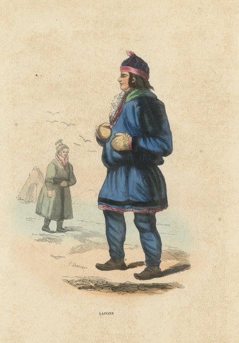 Laplander in Traditional Dress, Hand-Coloured Lithograph, c.1845, close-up 1