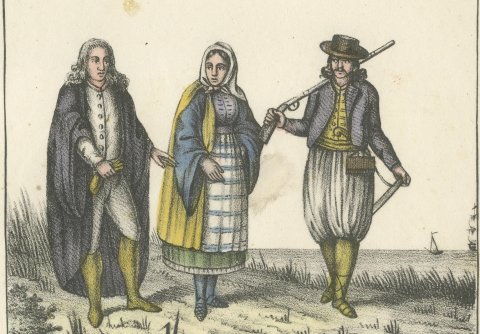 Uskoks and Licani, Croatian Costumes, Hand Colored Lithograph, 1842, close-up 2