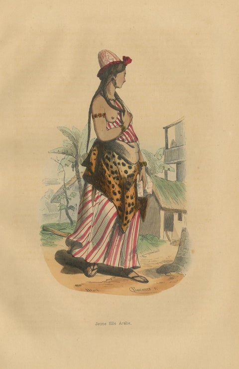 Jeune Fille Arabe in Traditional Attire from Wahlen's 1844 Lithographs, close-up 4