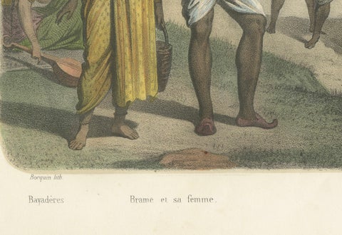 Indian Costumes, Bramin Couple, Bayadères and Nabob in Palanquin, c.1845, close-up 4