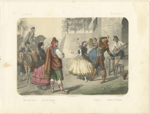 Spanish Dancers and Regional Costumes, Gitano and Valencian Figures, c.1845, view 2