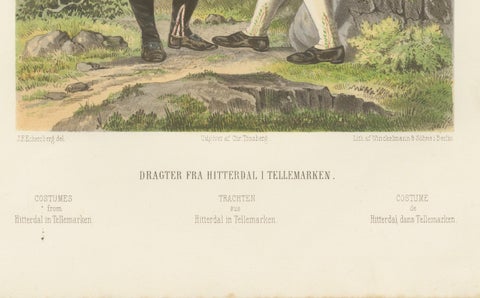 Antique Norwegian Costume Print, Hitterdal in Telemark, circa 1860s, close-up 6
