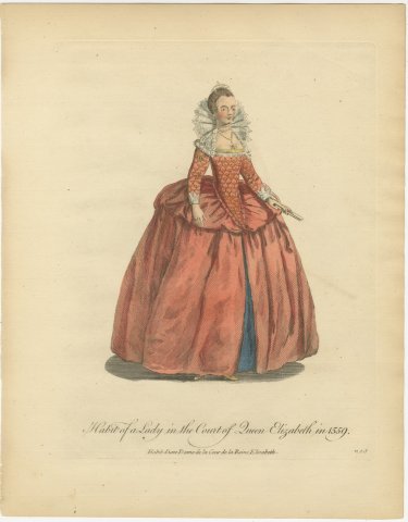 Lady in the Court of Queen Elizabeth in 1559, Jefferys Costume Plate, 1757, view 2