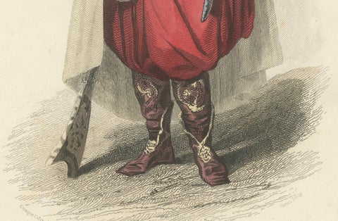 Arab Chief Costume Print Algeria 1853 by Compte-Calix, Hand-Colored Lithograph, close-up 2