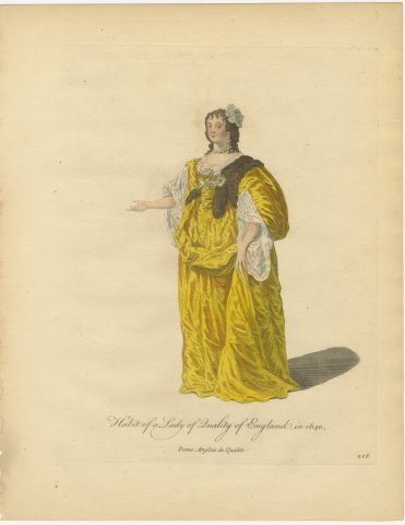 Lady of Quality of England in 1640, Yellow Satin Gown, Jefferys Print, 1757, view 2