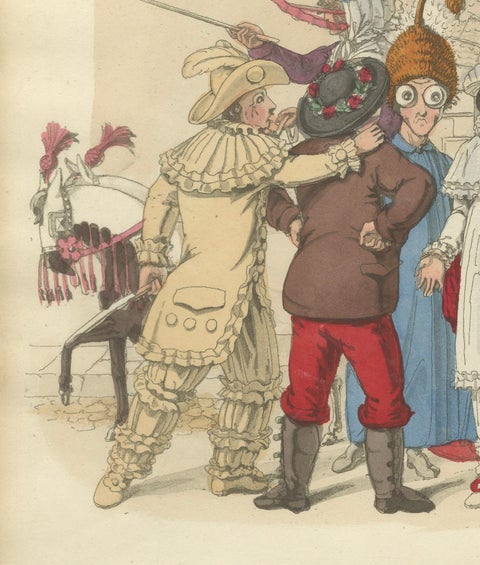 Roman Carnival Costumes & Festivity - 1820 Etching of Celebration, close-up 5