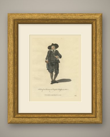 Oliverian, English Partisan of Cromwell in 1650, Jefferys Costume Print, 1757, shown framed