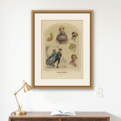 Antique Costume Print of the Province of Groningen by Uberfeldt, 1857, shown framed on a wall