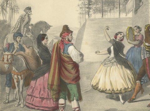Spanish Dancers and Regional Costumes, Gitano and Valencian Figures, c.1845, close-up 3