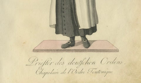 Chaplain of the Teutonic Order: 1791 Hand-Colored Engraving in Ceremonial Attire, close-up 1