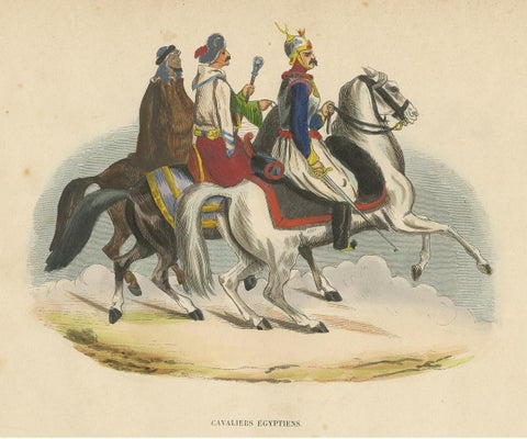 Antique Costume Print of Egyptian Horsemen by Wahlen, 1843, view 2