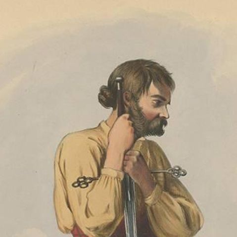 Antique Costume Print 'Mac Dugal' "Scotland" by L. Dickinson, circa 1847, close-up 1