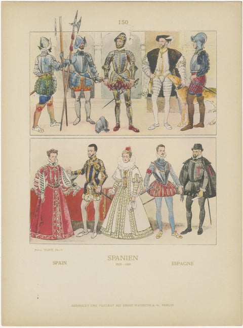 Renaissance Spain Costume & Armour Print, 1880 Chromolithograph by Tilke, view 2