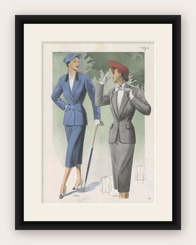 Vintage Fashion Print 'Pl. 14209' Published in Ladies Styles, 1951, shown framed
