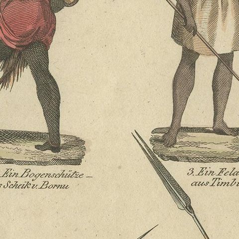 Antique Print of Costumes of Africa, Circa 1800, Original Artwork, close-up 2