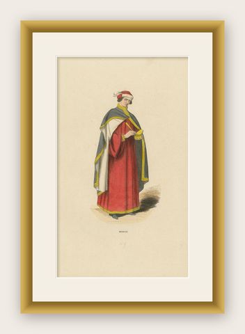 Attire of a Medieval Scholar: The Learned Physician of the Middle Ages, 1847, shown framed