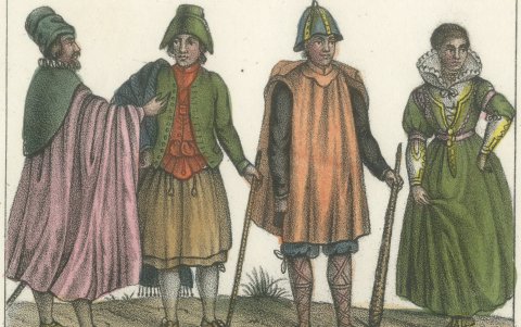 Portuguese and Spanish Costume with a Lisbon Fruit Seller and Donkey, 1842, close-up 1