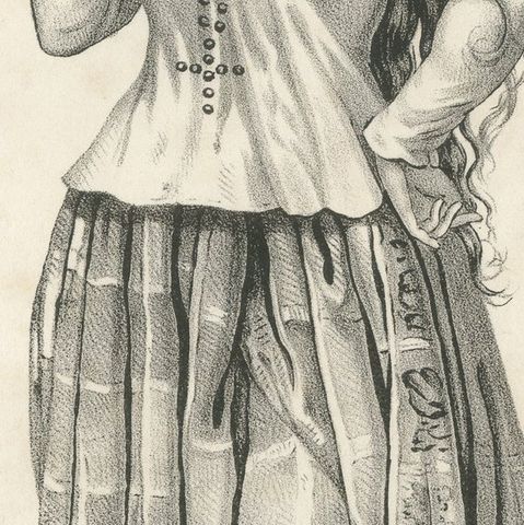 19th Century Guam Costume Lithograph, Angela, Smoking Woman from Gubam Island, close-up 5