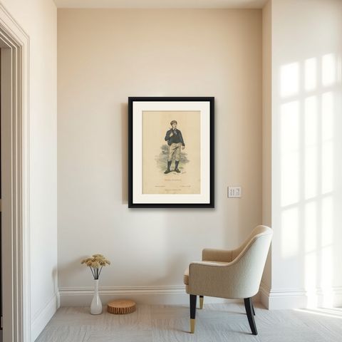 Antique Costume Print of a Peasant Boy from Thuringia in Germany, c.1880, shown framed in a room