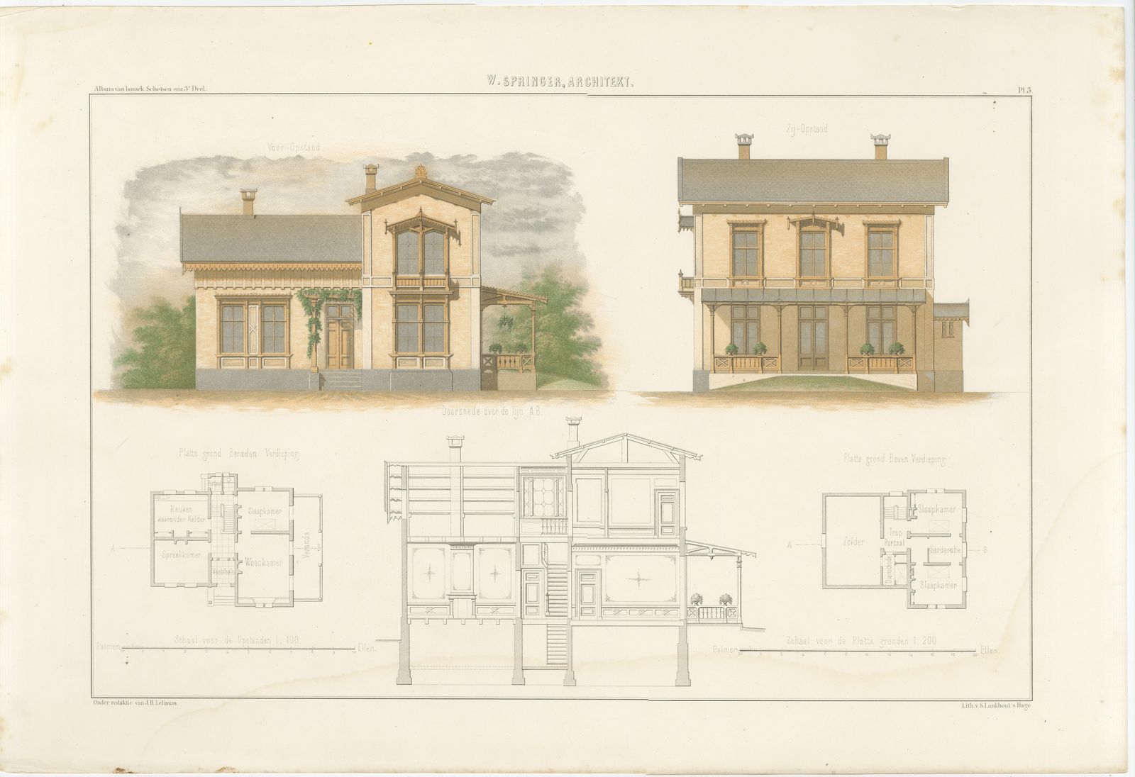 Swiss Chalet Villa by Springer, Dutch Architecture Print, Leliman, 1865-1866