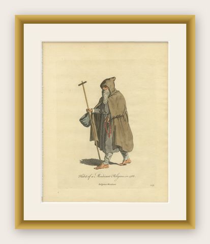 Mendicant Religious Costume Engraving, Pilgrim Monk, 1588 - Published in 1749, shown framed