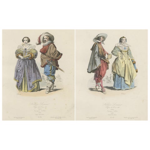 Antique French Costume Prints of Nobles from Lorraine, 1625, Published c.1860