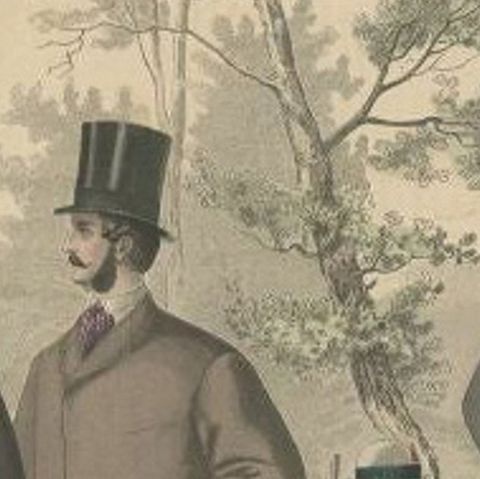 Antique Fashion Print of Male Costumes, 1864, close-up 1