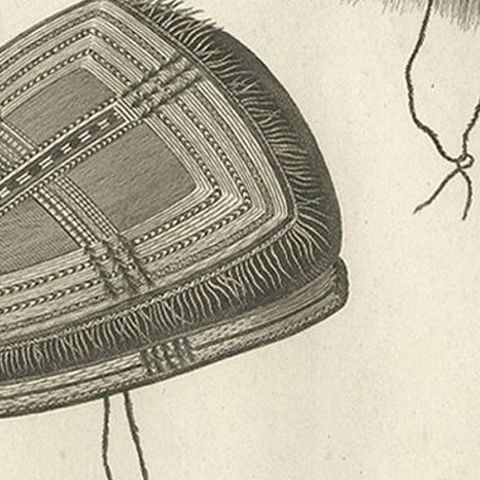 Antique Print of Alaska Costumes by Cook, 1803, close-up 1