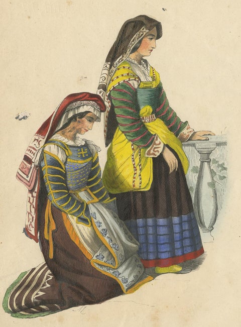 Antique Costume Print of Miranda Women by Wahlen, 1843, view 4