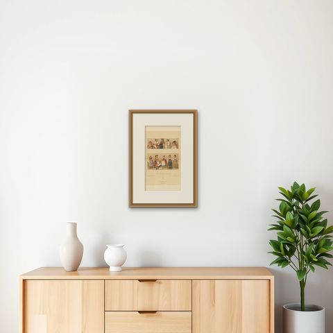 Pl. 173 Antique Print of 19th Century Italian Clothing by Racinet, shown framed on a wall